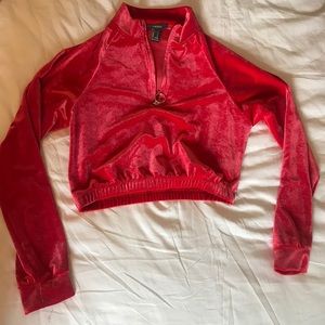Velvet red cropped pullover jacket